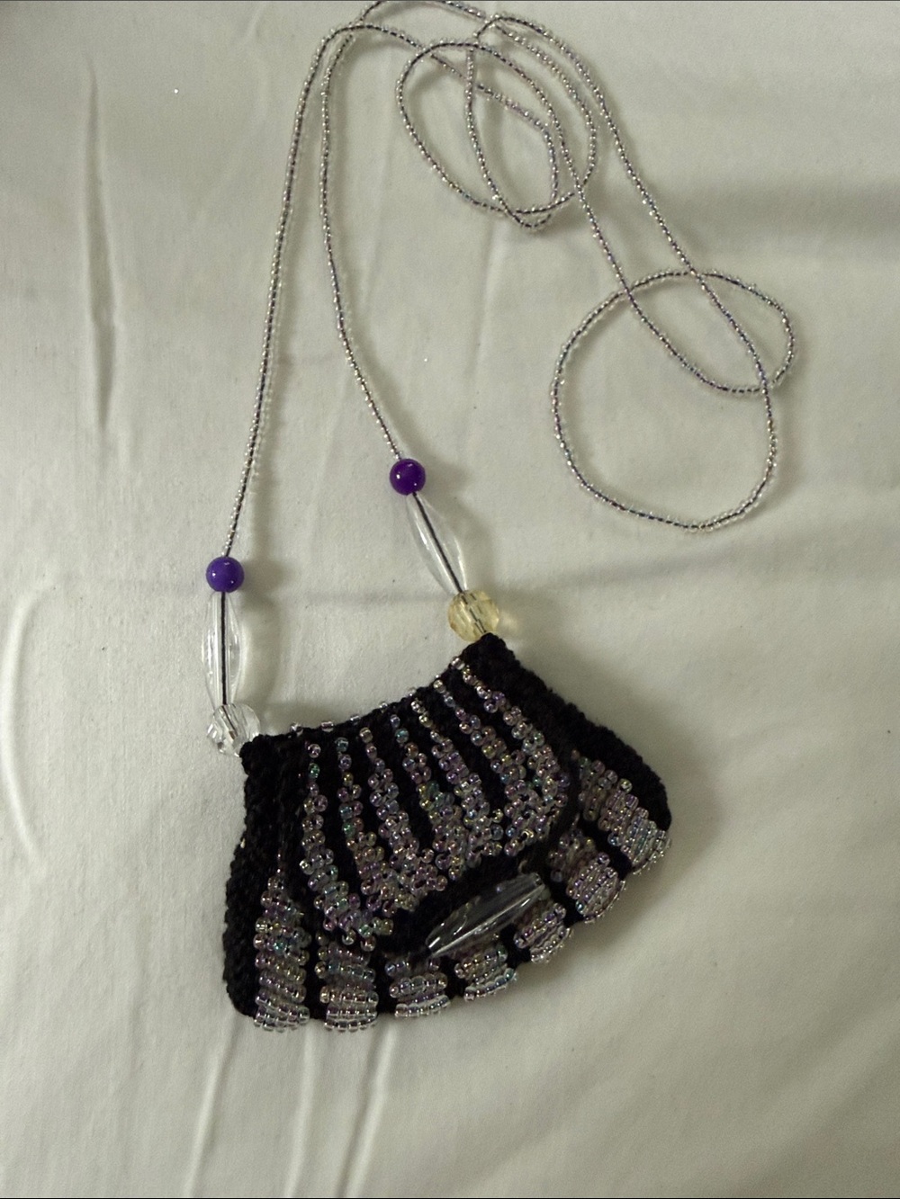 Handmade Black Beaded Crossbody Bag with Iridescent Accents